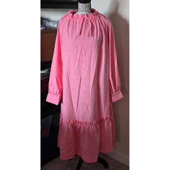 Dresses & Skirts - Vintage 70s Ruffle Maxi Dress Womens M Pink Cottagecore Tiered Balloon Sleeve